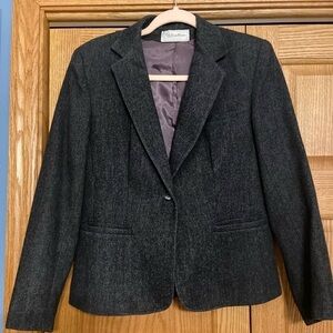 Vintage Evan Picone Grey Black Wool Blend Blazer Jacket  size 12